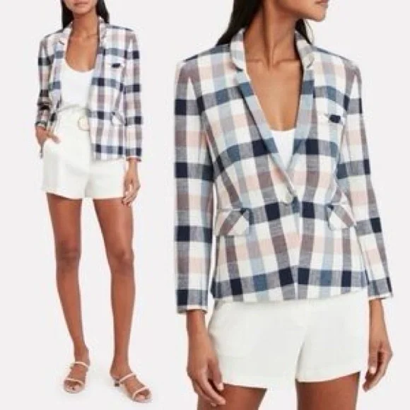 Veronica Beard Upcollar Schoolboy Dickey Blazer Blue Pink Gingham Plaid Size 2 - Picture 7 of 15